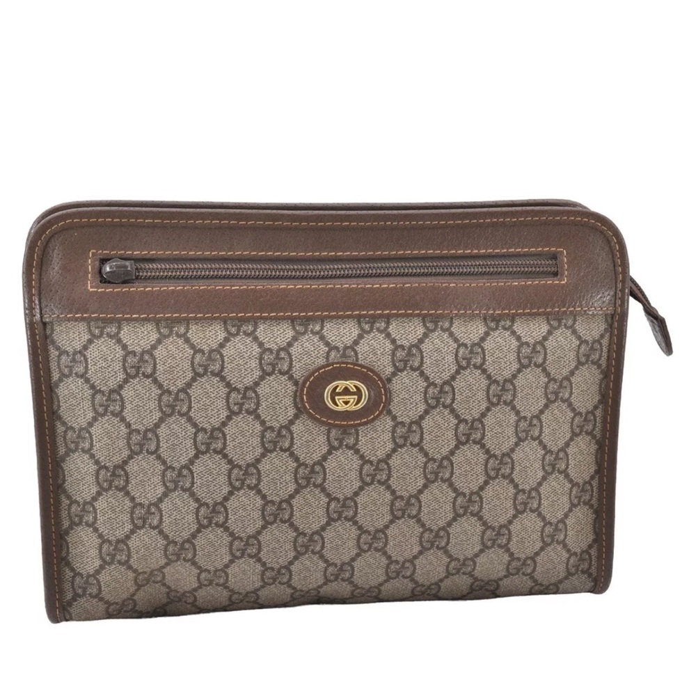 COPY - #5 GUCCI Vintage Clutch Hand Bag PVC Leather USED - LIVE SHOW!